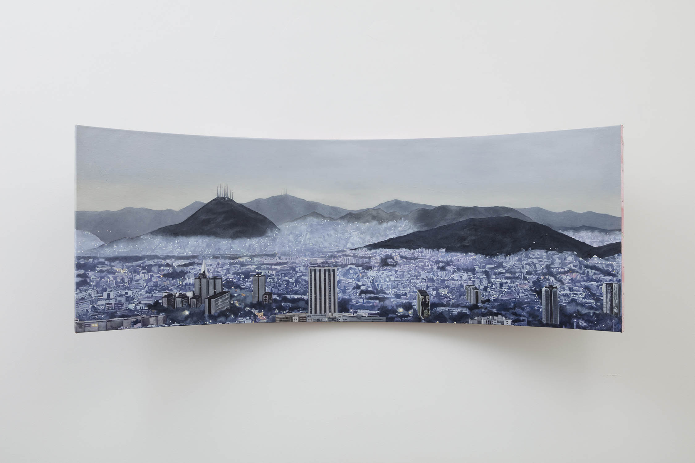 Chiki, </i>View II (fatherhood), 2025. Oil and egg tempera on linen, 23 5/8 x 68 7/8 in (60 x 175 cm)